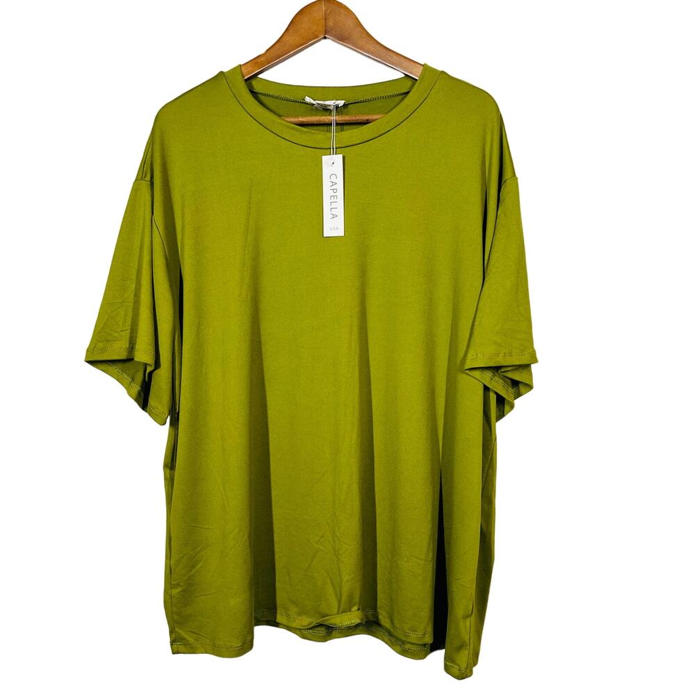 Capella Open Neck Tunic Short Sleeve Olive Green Casual - L